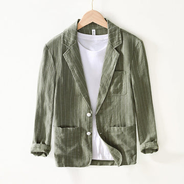 Spring And Autumn Vintage Stripe Loose Ramie Suit